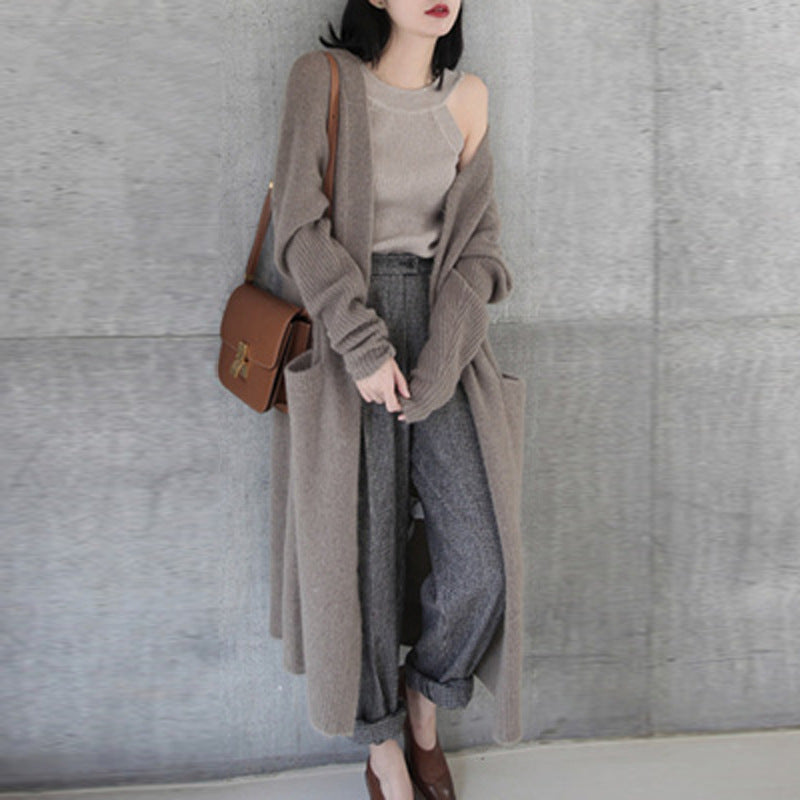 Damen Langer Strickcardigan mit praktischem Taschen-Design und weichem Material Drune