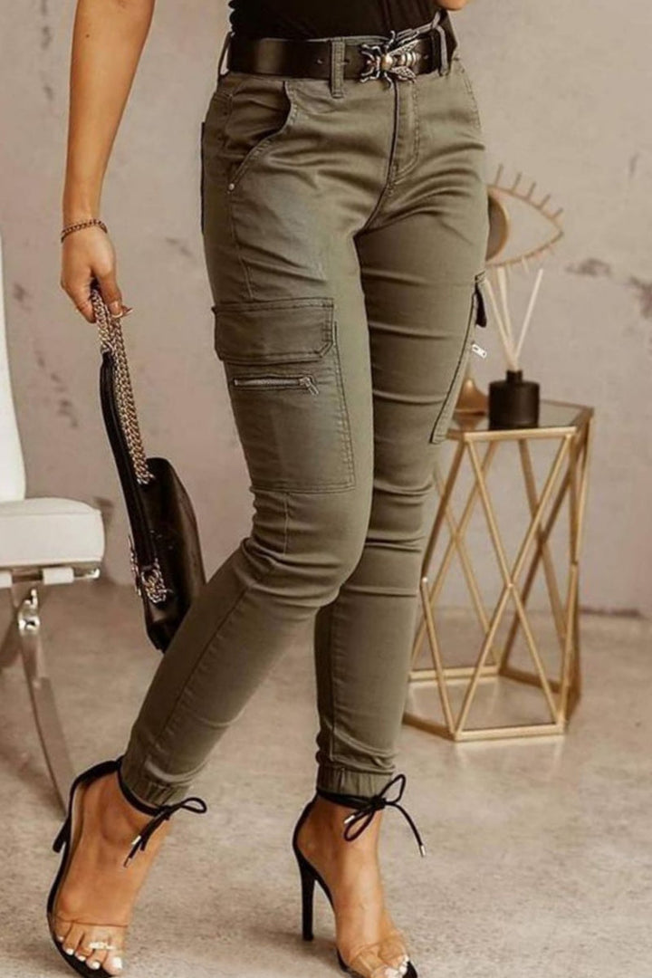 Drune | Lässige einfarbige Patchwork Skinny Mid Waist Bleistift-Hosen- 3 Farben