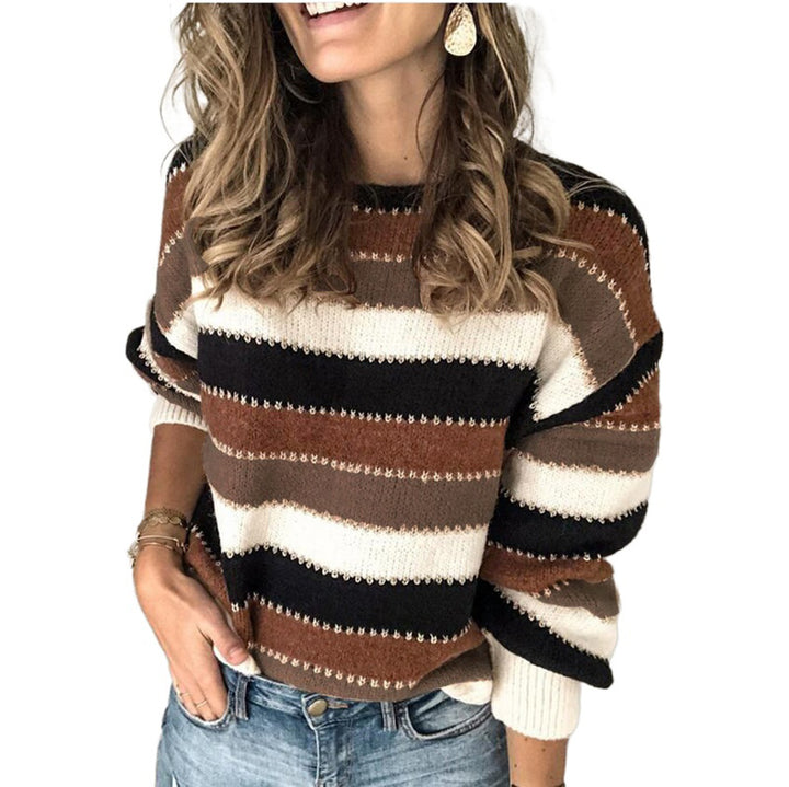 Damen lässiger Pullover im modischen Streifenlook mit voluminösen Ärmeln Drune