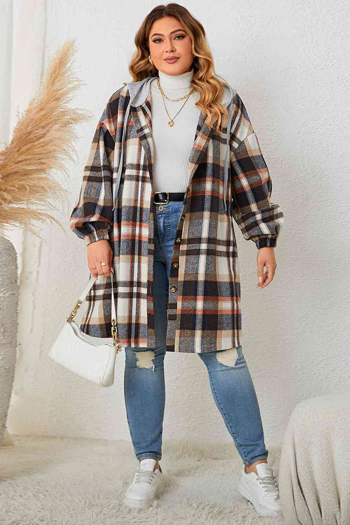 Drune | Plus Size Karo Drop-Shoulder Kapuzenmantel
