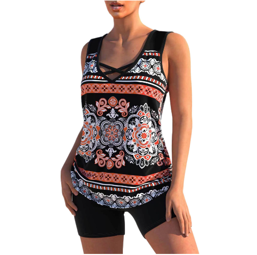 Drune Tankini-Set | Sommerliches Tankini-Set mit geometrischem V-Ausschnitt