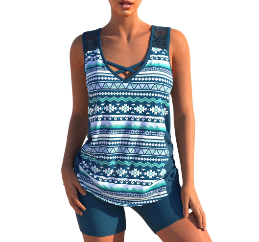Drune Tankini-Set | Sommerliches Tankini-Set mit geometrischem V-Ausschnitt
