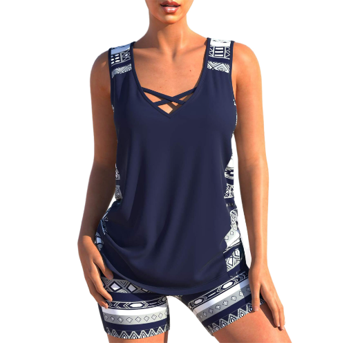 Drune Tankini-Set | Sommerliches Tankini-Set mit geometrischem V-Ausschnitt