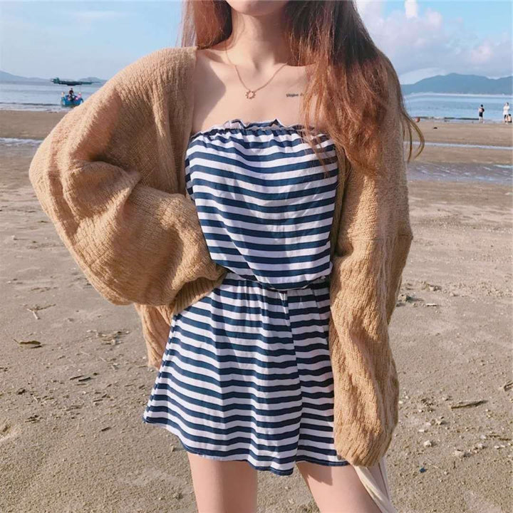 Damen lässiger Strickcardigan mit weitem Schnitt und offenen Ärmeln Drune