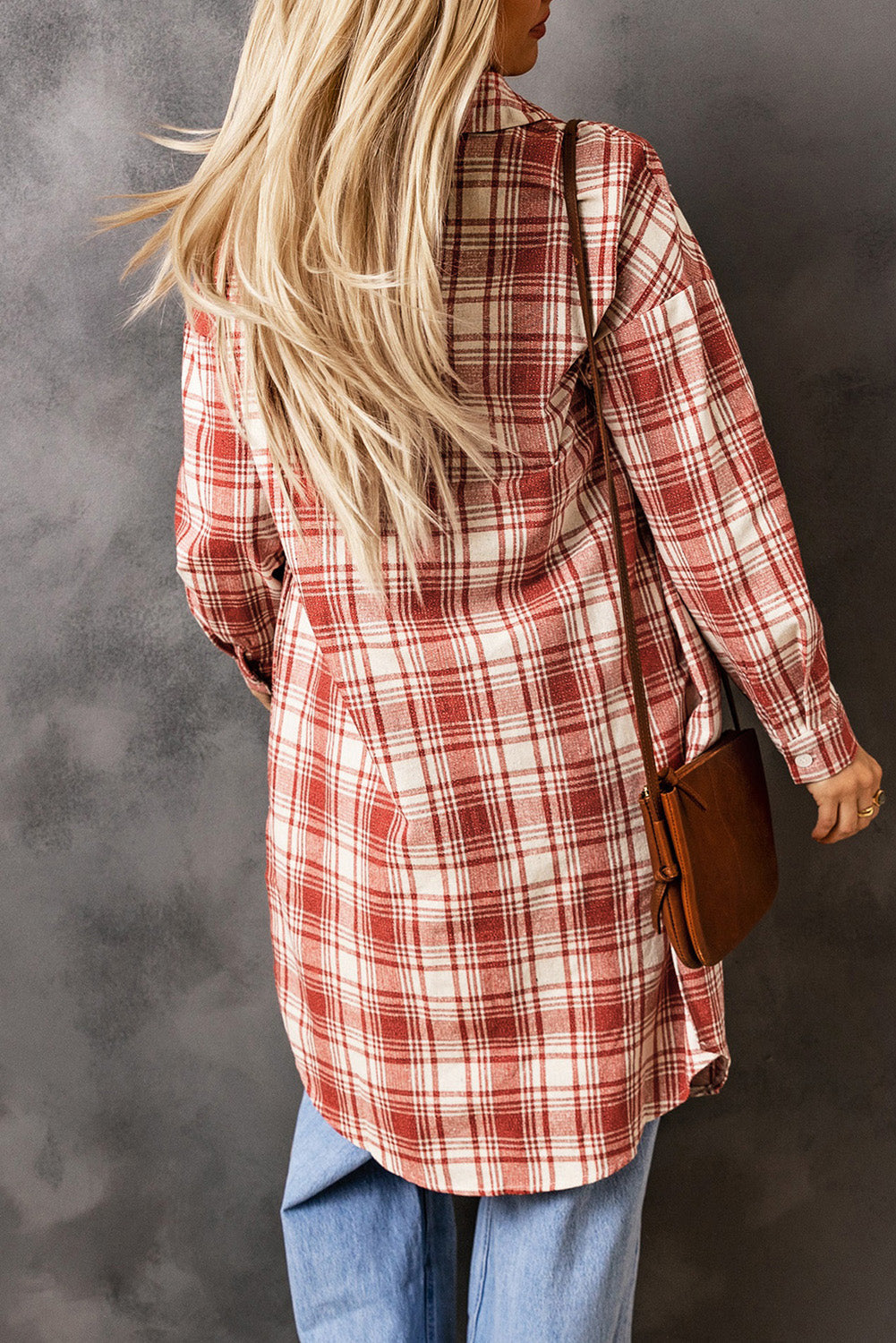 Drune | Karierter Button-Up Longline Shacket mit Brusttaschen