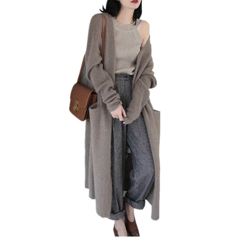 Damen Langer Strickcardigan mit praktischem Taschen-Design und weichem Material Drune