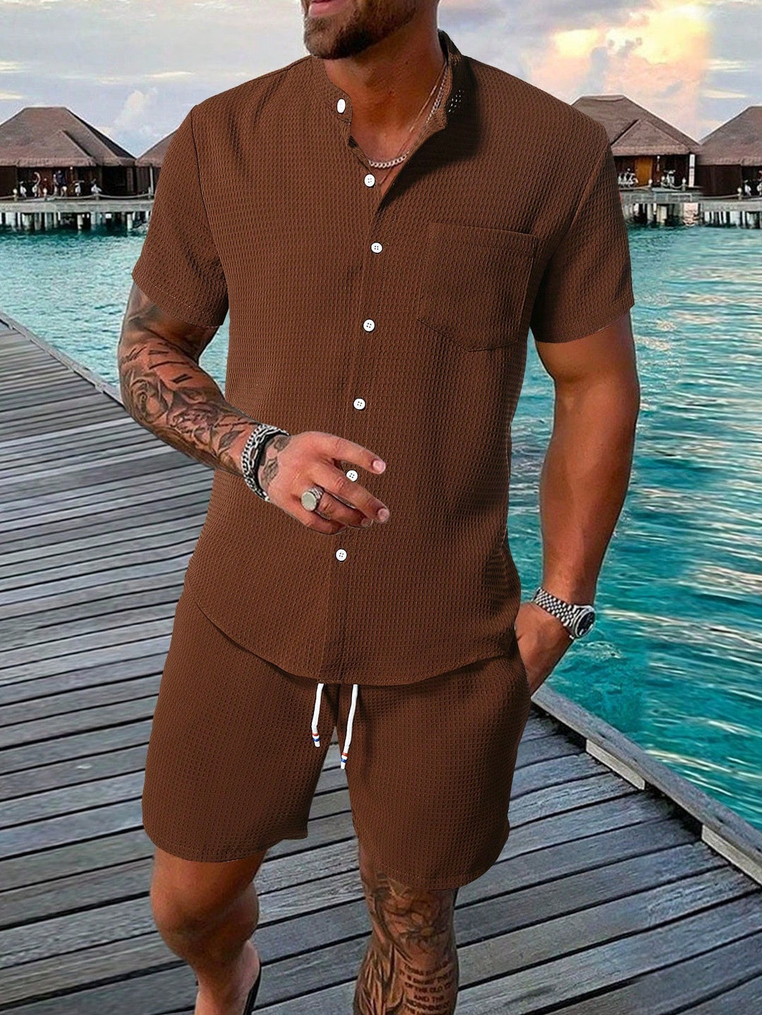 Drune | Ärmelshirt Und Shorts Satz Für Männer
