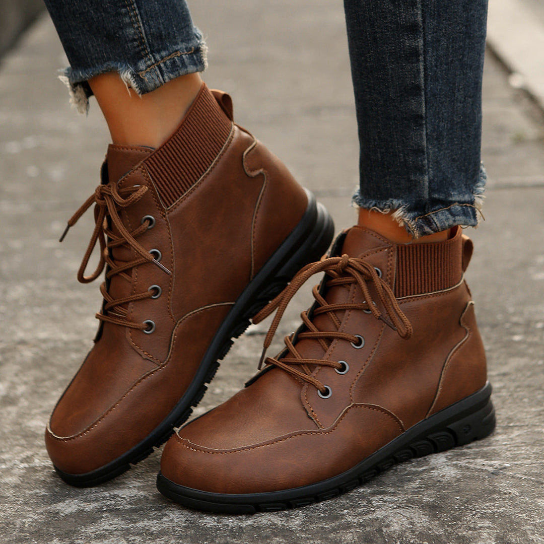 Drune | Damen Schnürstiefel - robuste Stiefeletten mit elastischem Bund und rutschfester Sohle