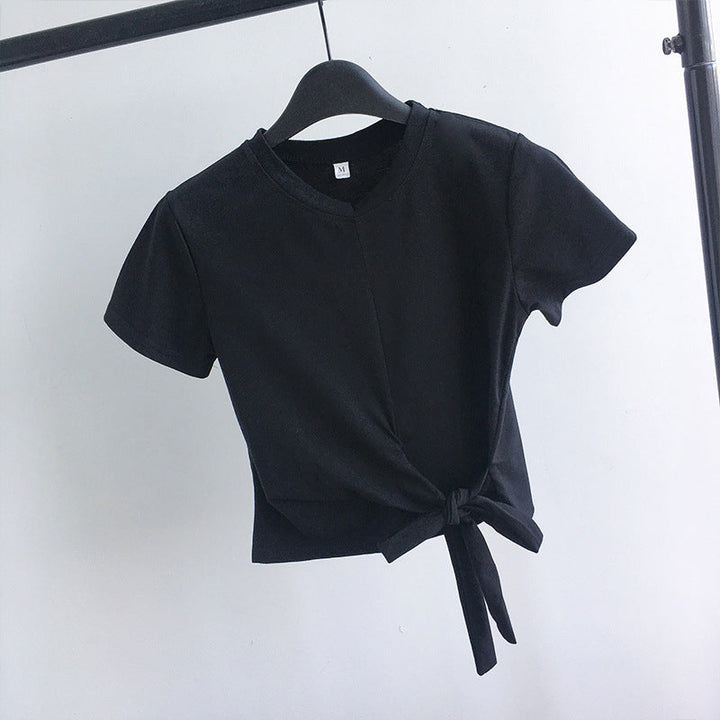 Damen Cropped-T-Shirt mit seitlichem Knoten und lässigem Schnitt