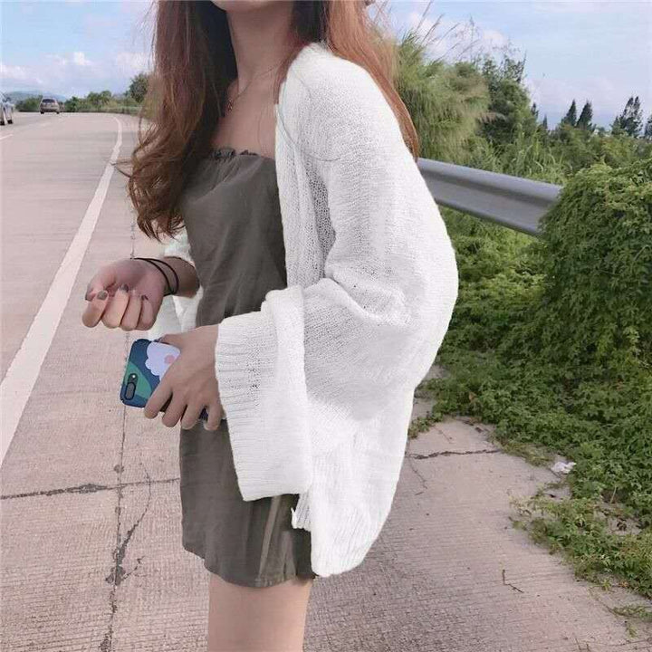 Damen lässiger Strickcardigan mit weitem Schnitt und offenen Ärmeln Drune