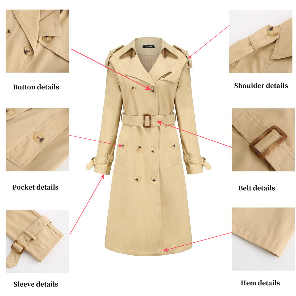 Damen nan Trenchcoat mit doppelreihiger Knopfleiste, Taillengürtel und Schulterklappen Drune
