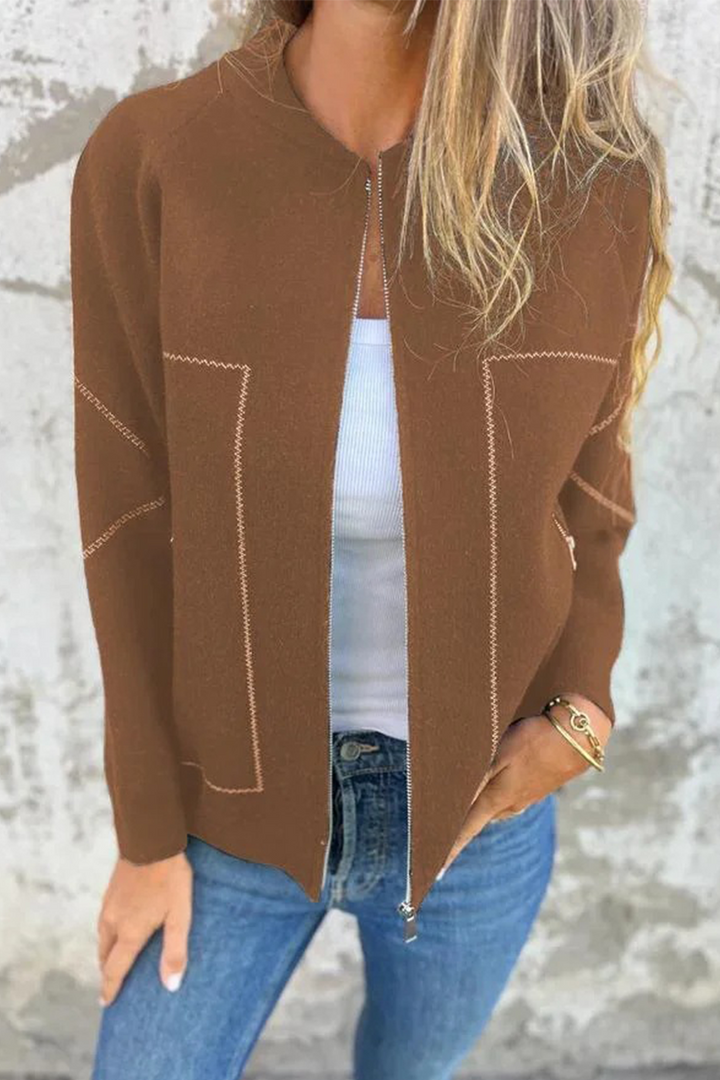 Drune | Lässige tägliche Pocket-Patchwork-Reißverschluss-O-Hals-Oberbekleidung - 8 Farben