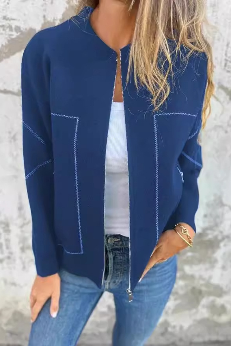 Drune | Lässige tägliche Pocket-Patchwork-Reißverschluss-O-Hals-Oberbekleidung - 8 Farben