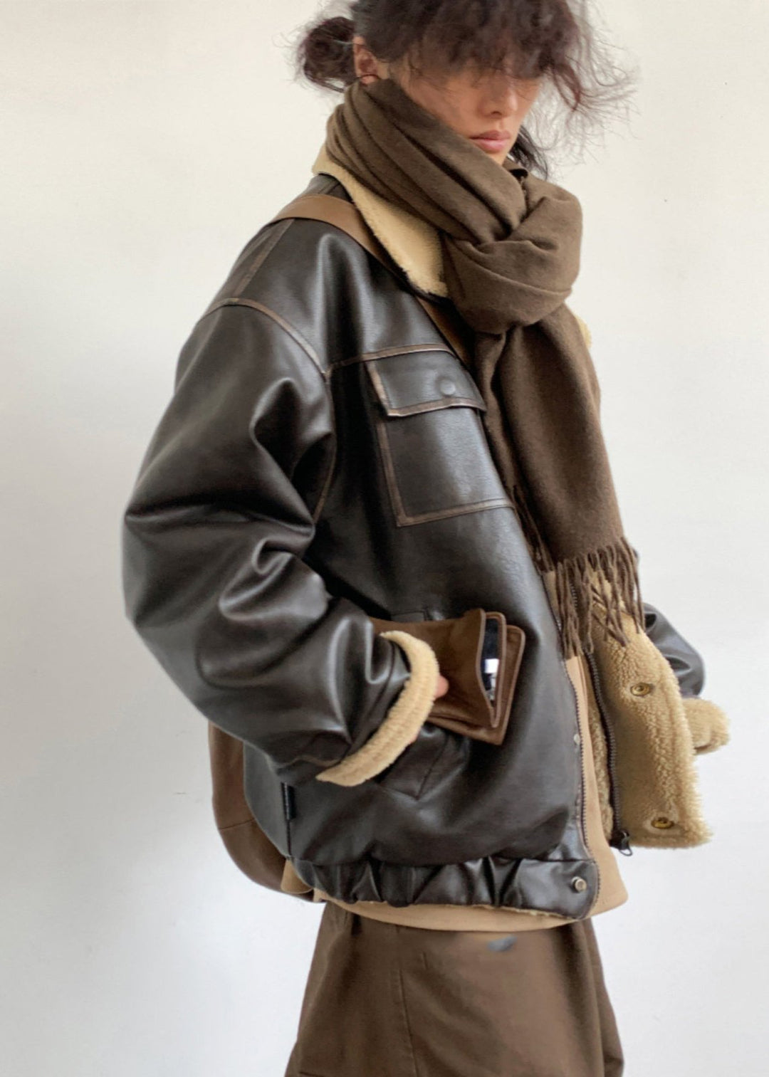 Drune | Inspirierte Lammfleece gefütterte Lederjacke – Unisex-Stil
