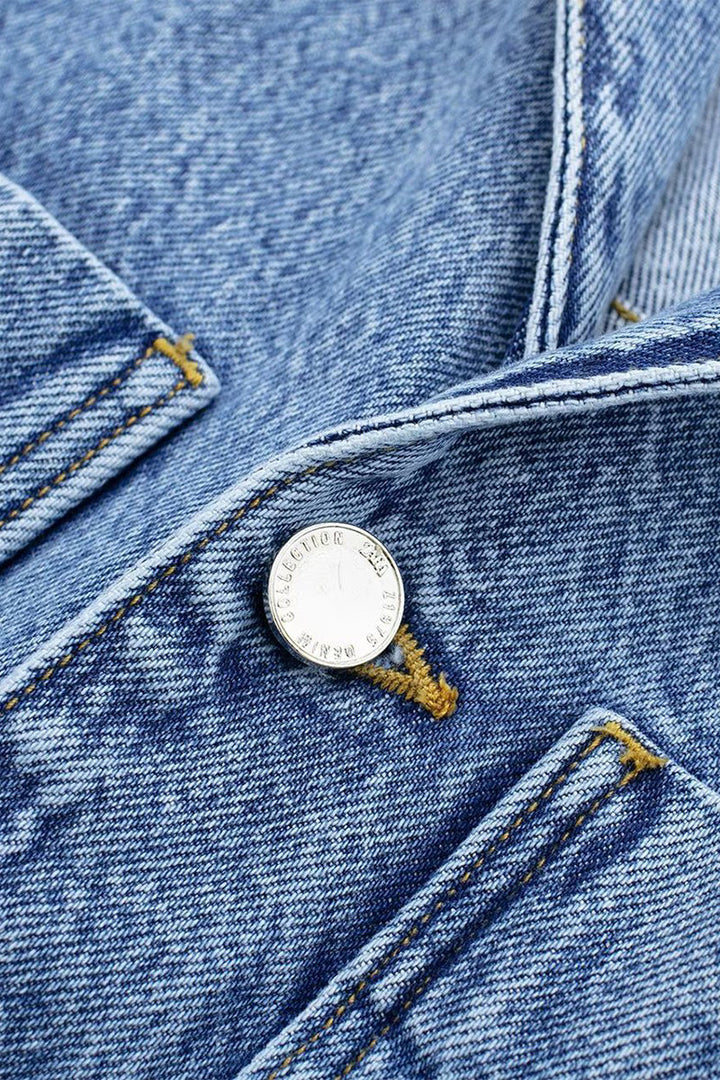 Drune | Lässiger Street Einfarbiger Taschenknopf Umlegekragen Lange Ärmel Lockere Denim Overalls