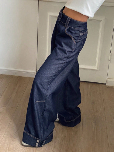 Drune | Vintage-Style Weite Jeans mit Knopfmanschetten