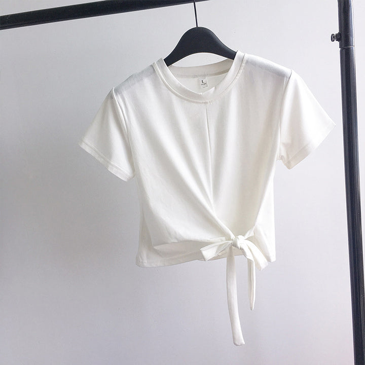 Damen Cropped-T-Shirt mit seitlichem Knoten und lässigem Schnitt
