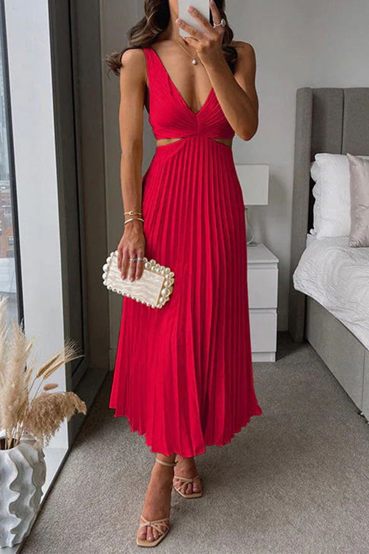 Drune | Sommer Sozial Flecken Plissierter Cutout Taille Locker Midi - 6 Farben