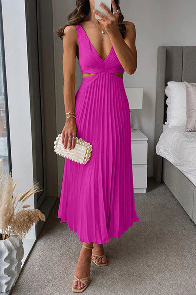 Drune | Sommer Sozial Flecken Plissierter Cutout Taille Locker Midi - 6 Farben