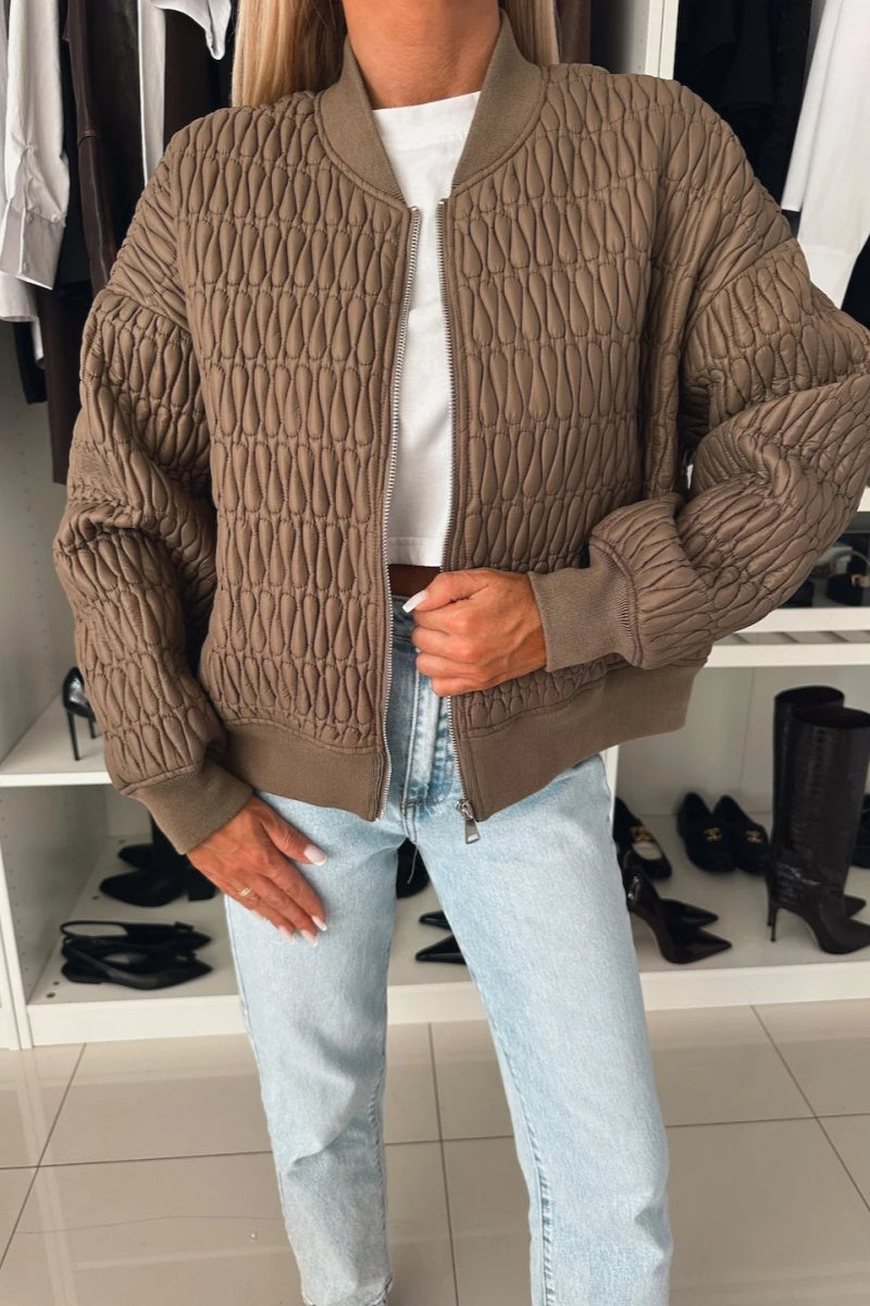 Drune | Einfarbige Casual-Jacke mit Reißverschluss und Mao-Kragen