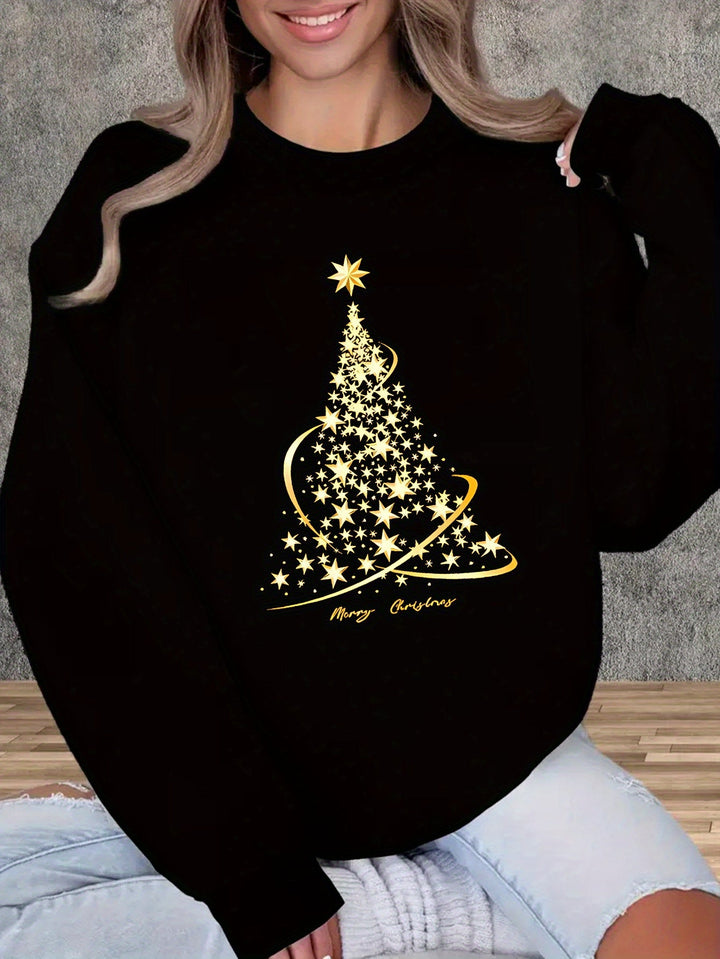 Drune | Jul Sweatshirt mit Print Baumwolle Goldener Weihnachtsbaum Design