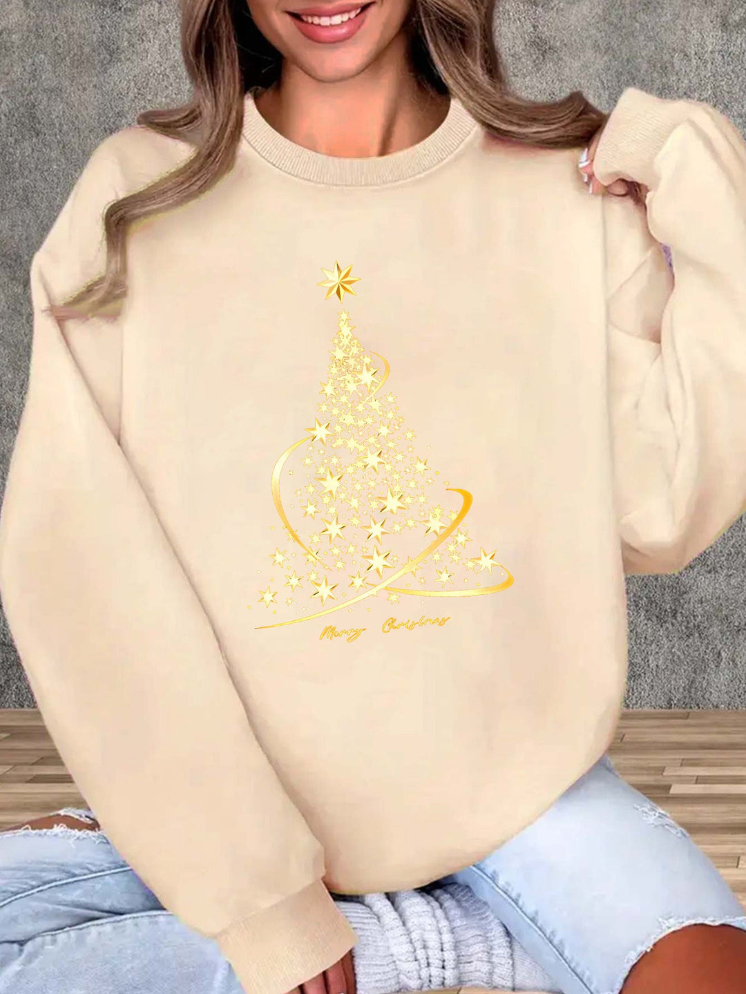 Drune | Jul Sweatshirt mit Print Baumwolle Goldener Weihnachtsbaum Design