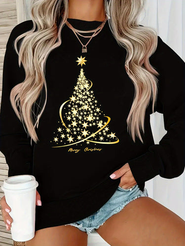 Drune | Jul Sweatshirt mit Print Baumwolle Goldener Weihnachtsbaum Design