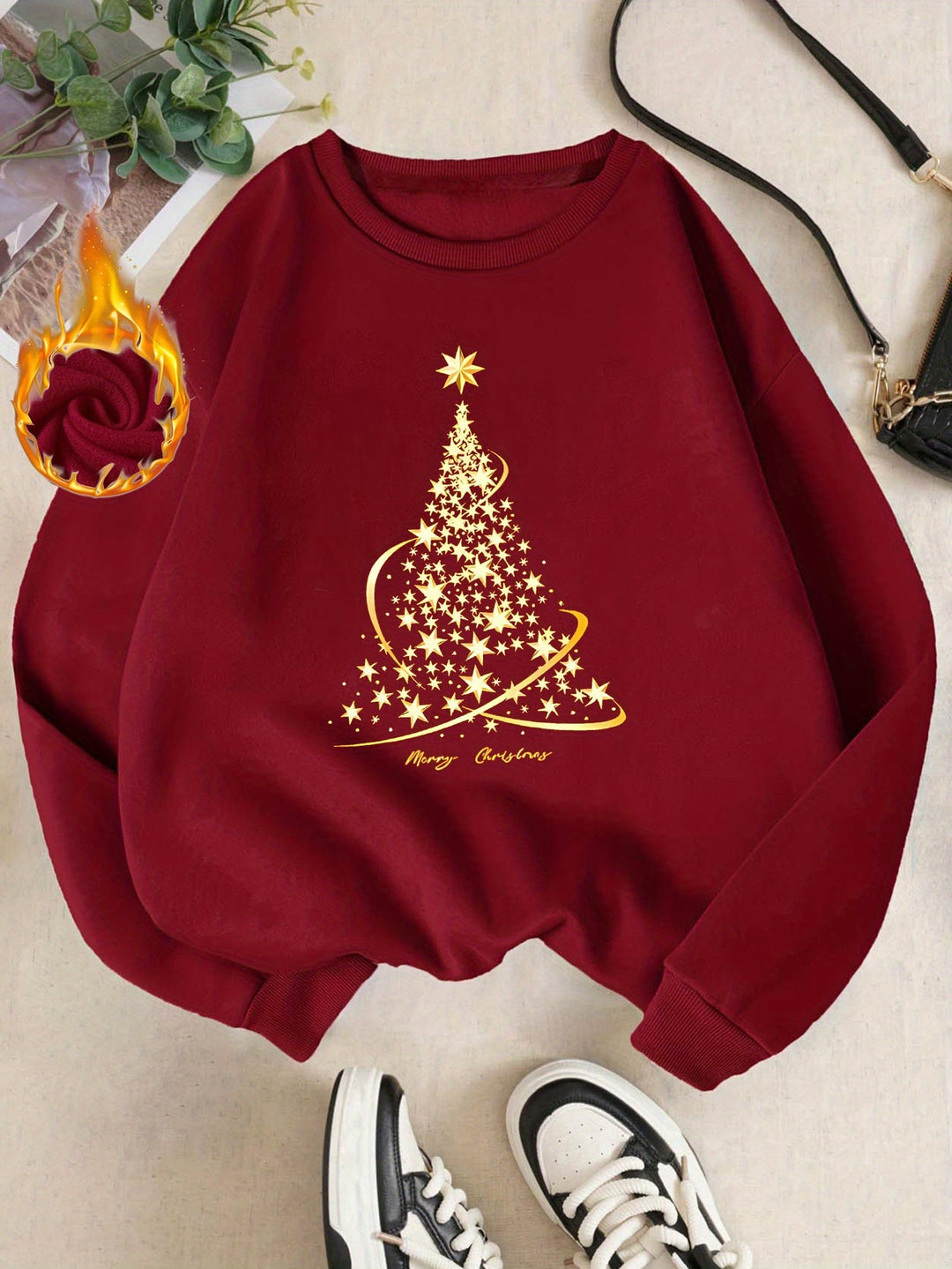 Drune | Jul Sweatshirt mit Print Baumwolle Goldener Weihnachtsbaum Design