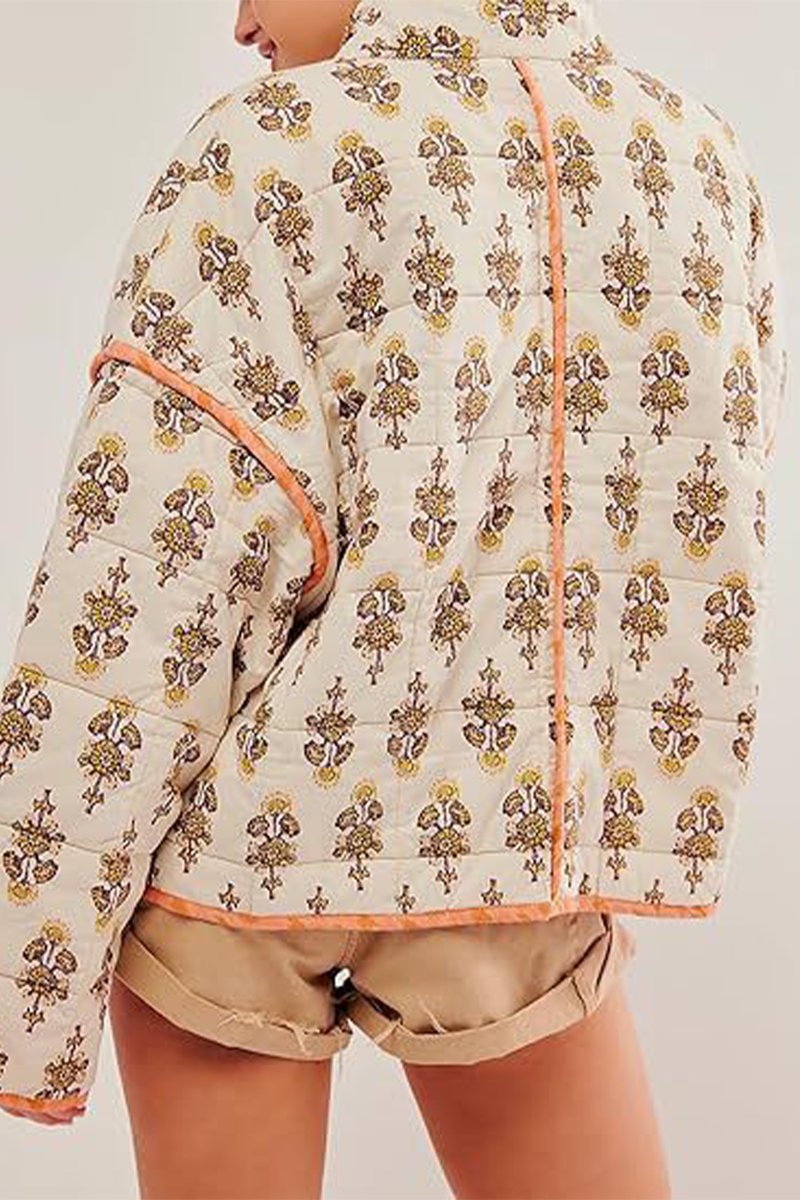 Drune | Lässige Blumen Tasche Patchwork Kontrast Mandarin Kragen Outerwear - 12 Farben