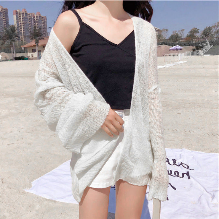 Damen luftiger Strickcardigan mit offener Front und weiten Ärmeln Drune