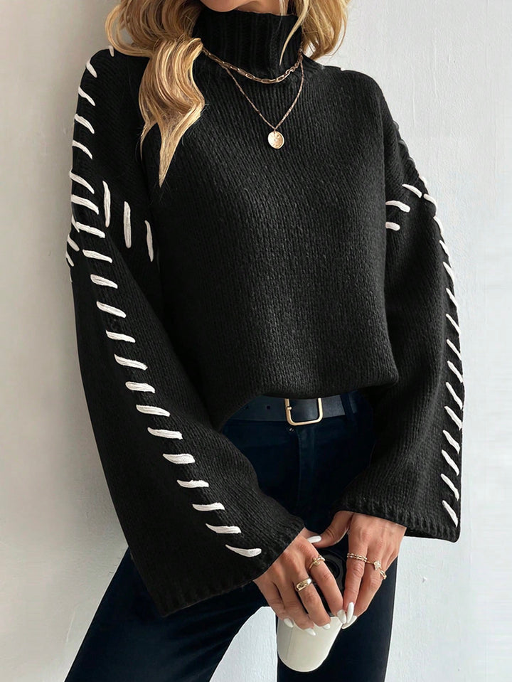 Drune | Damen Patchwork Strickpullover mit kontrastierenden Farben und Rollkragen