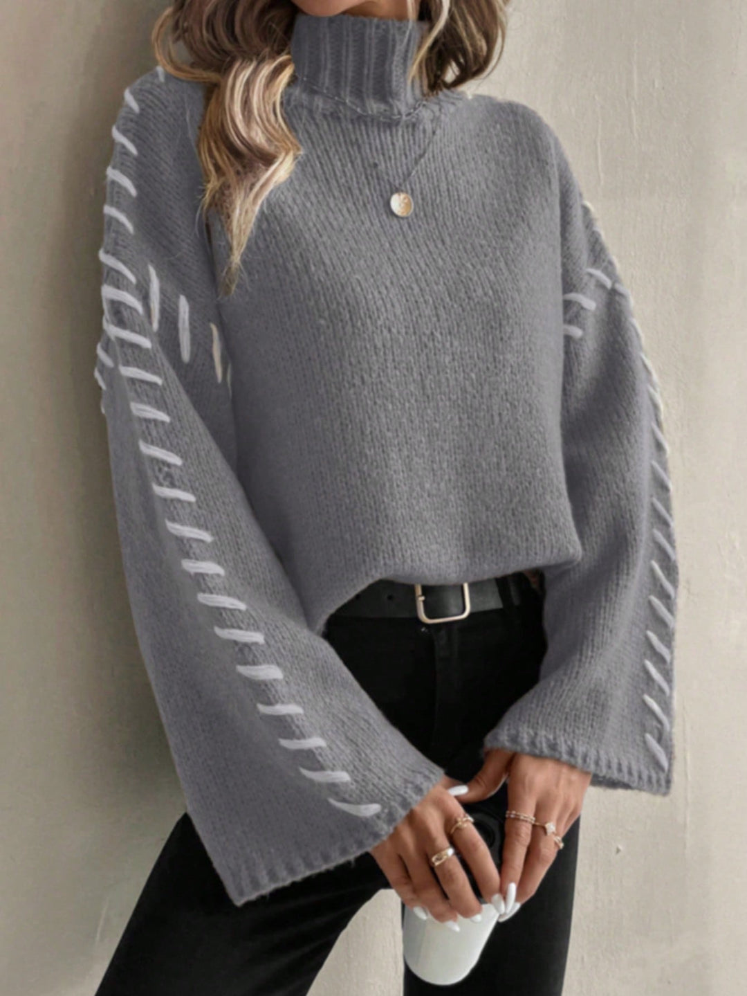 Drune | Damen Patchwork Strickpullover mit kontrastierenden Farben und Rollkragen