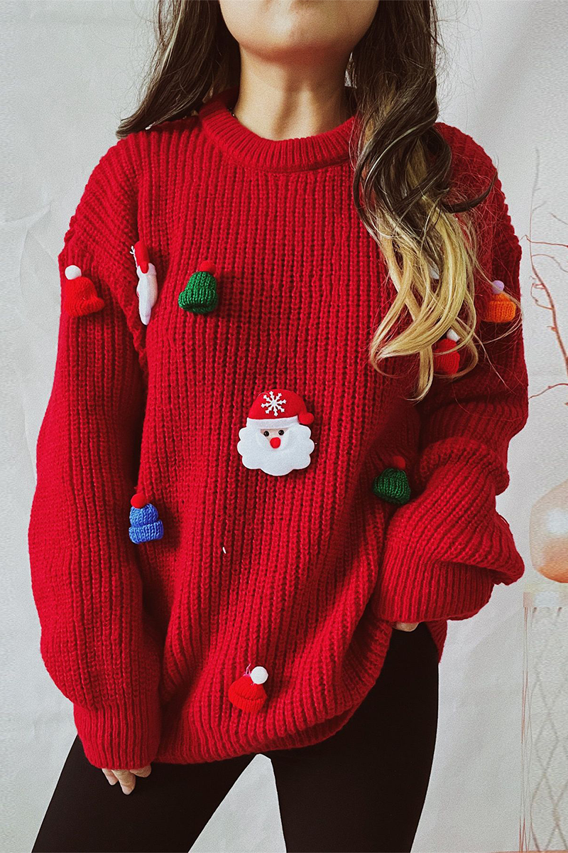 Drune | Lässiger Weihnachtsmann Weihnachtsbaum Patchwork Webart Rundhals Pullover