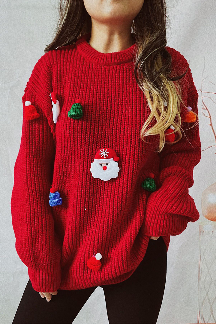 Drune | Lässiger Weihnachtsmann Weihnachtsbaum Patchwork Webart Rundhals Pullover