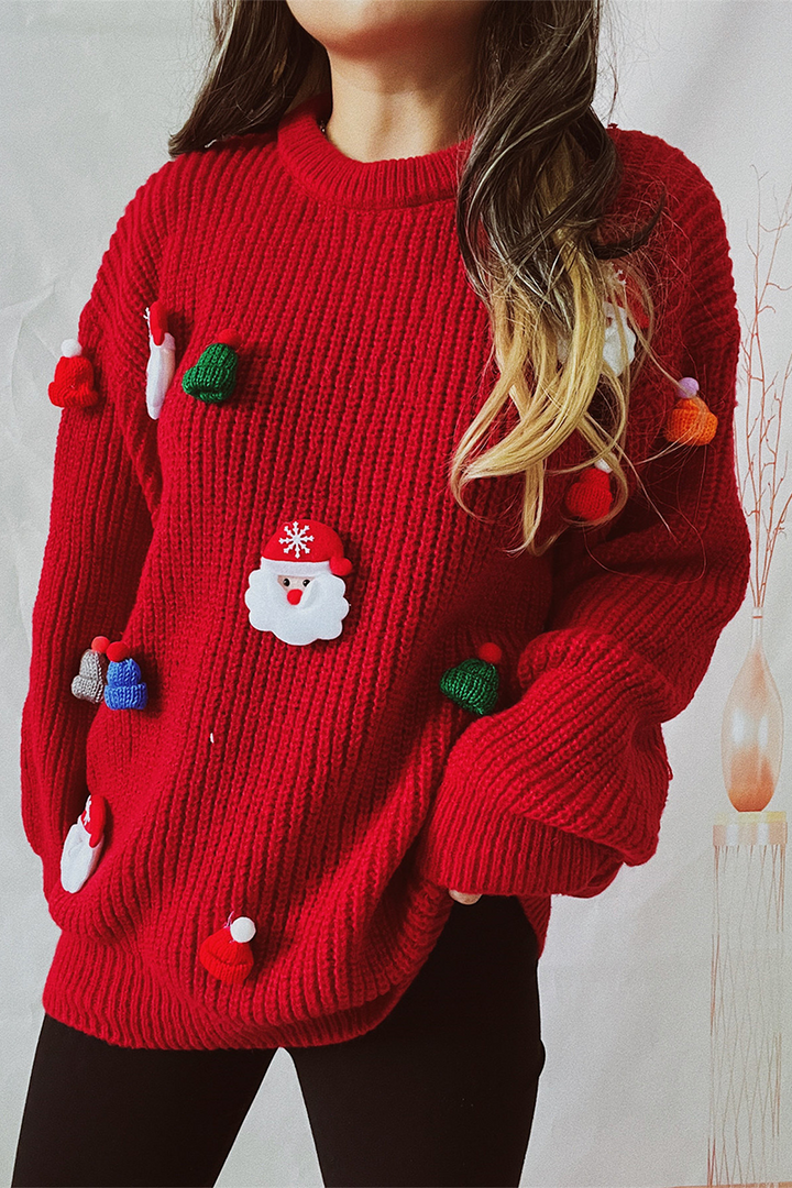 Drune | Lässiger Weihnachtsmann Weihnachtsbaum Patchwork Webart Rundhals Pullover