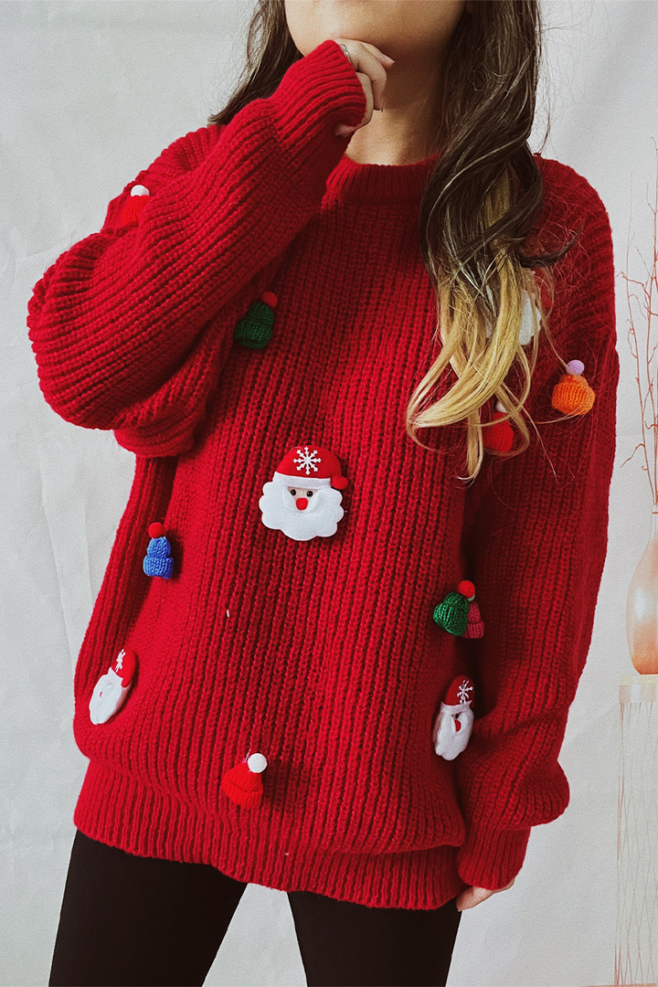 Drune | Lässiger Weihnachtsmann Weihnachtsbaum Patchwork Webart Rundhals Pullover
