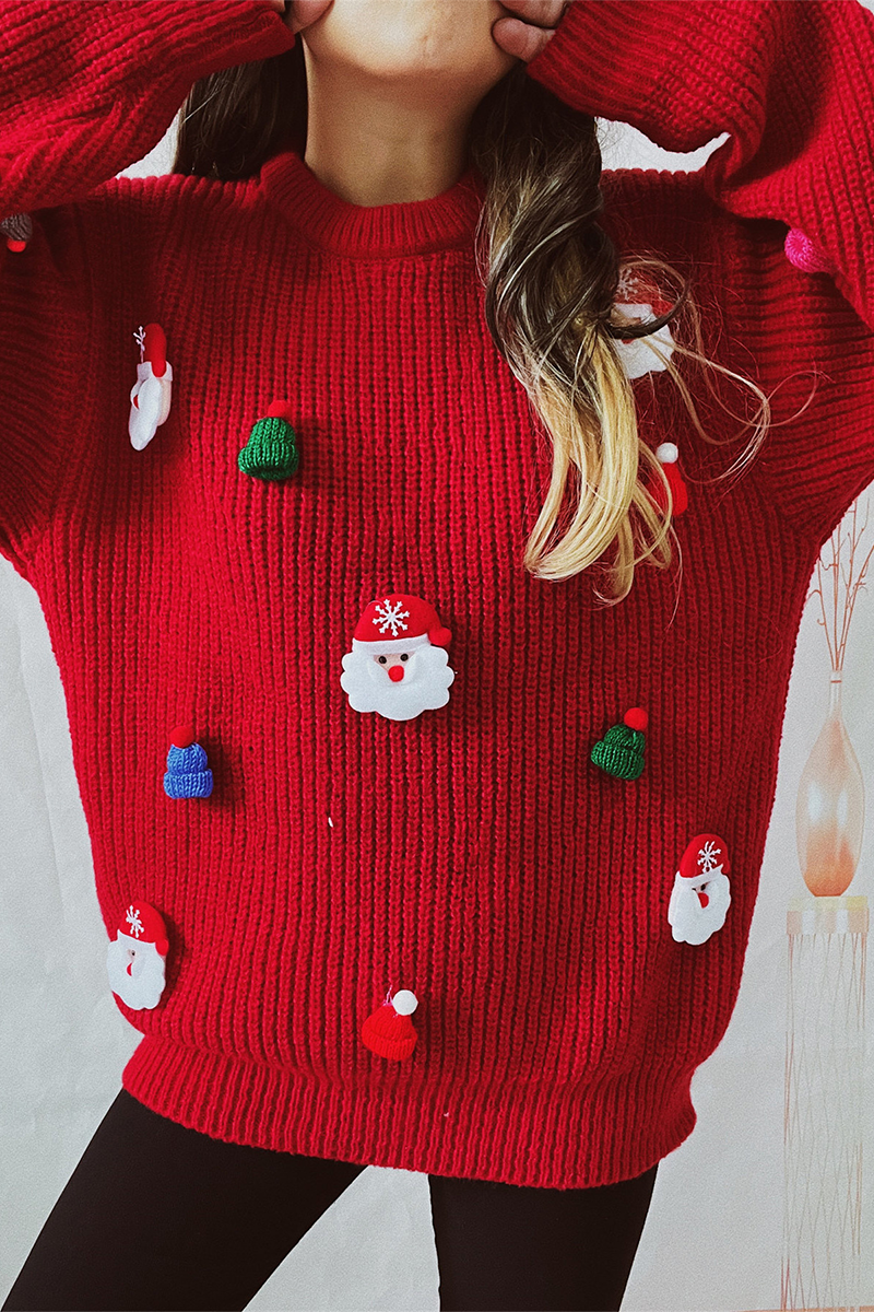 Drune | Lässiger Weihnachtsmann Weihnachtsbaum Patchwork Webart Rundhals Pullover