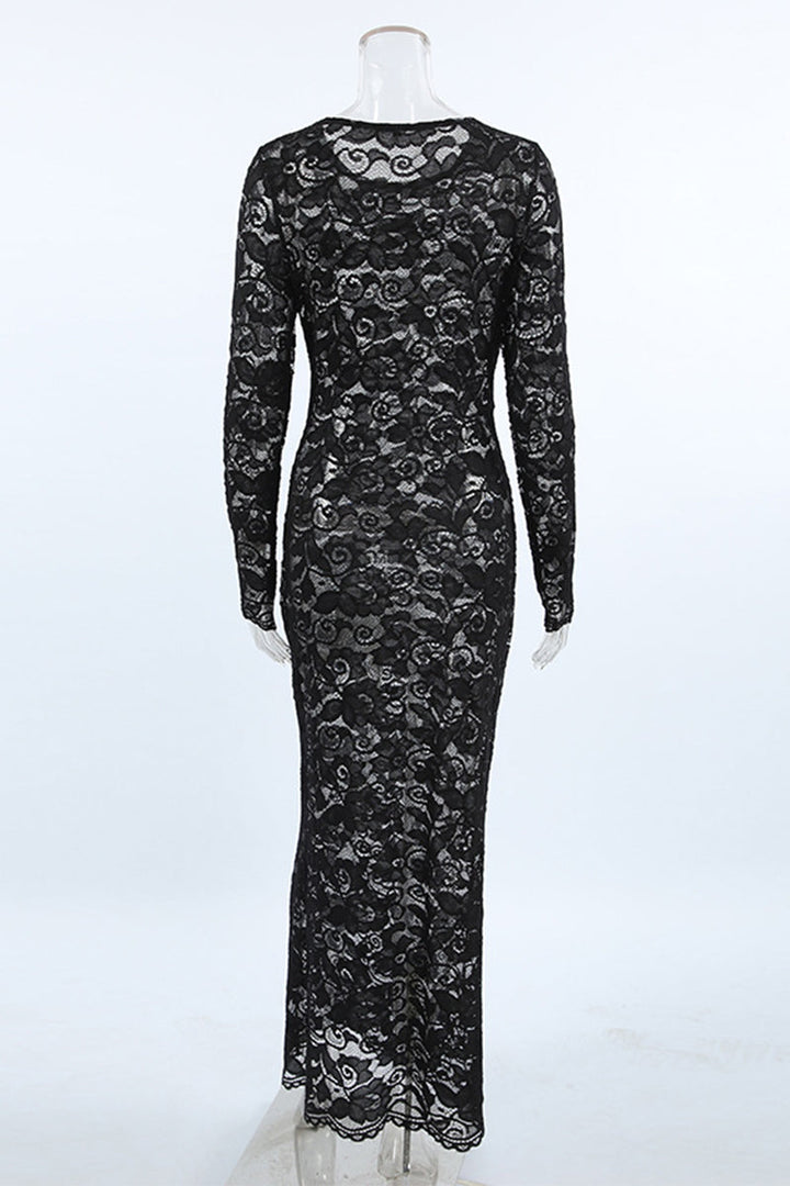 Drune | Sexy Spitze Durchsichtige O-Ausschnitt Spitzenkleid Kleider