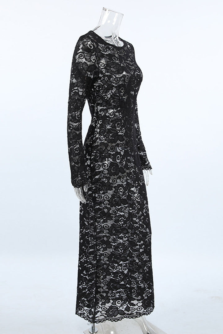 Drune | Sexy Spitze Durchsichtige O-Ausschnitt Spitzenkleid Kleider