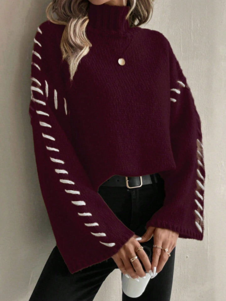 Drune | Damen Patchwork Strickpullover mit kontrastierenden Farben und Rollkragen