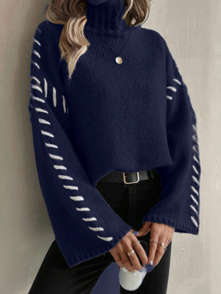 Drune | Damen Patchwork Strickpullover mit kontrastierenden Farben und Rollkragen
