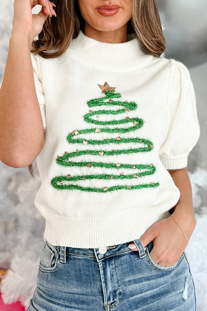 Drune | Lässiger Weihnachtsbaum Pailletten Patchwork Halber Turtleneck Pullover