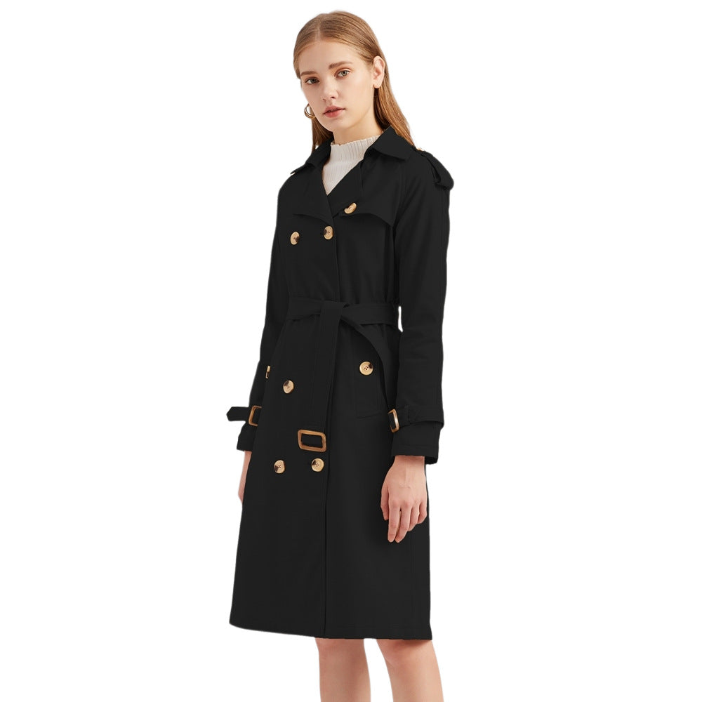Damen nan Trenchcoat mit doppelreihiger Knopfleiste, Taillengürtel und Schulterklappen Drune