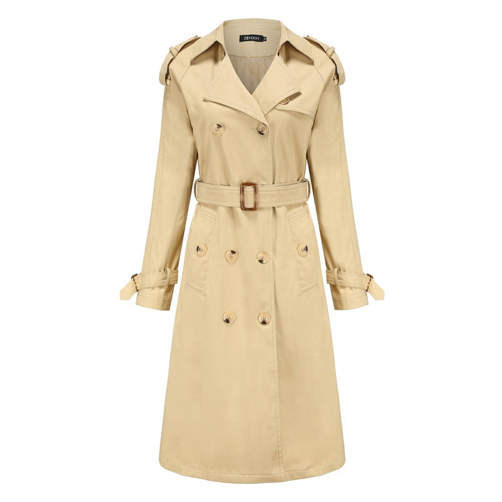 Damen nan Trenchcoat mit doppelreihiger Knopfleiste, Taillengürtel und Schulterklappen Drune