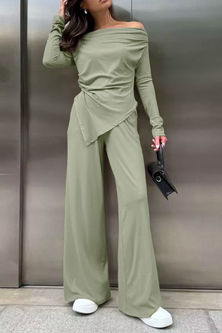 Drune | Stilvolle Herbst Streetwear Off-Shoulder Zweiteilig Set Für Frauen