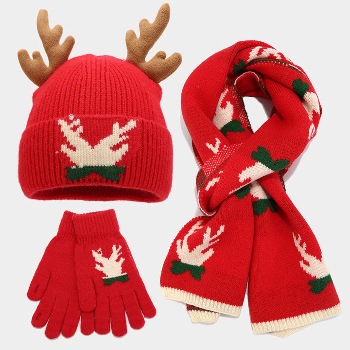 Drune | Weihnachtsrentier Geweih Schal Hut Handschuhe Dreiteiliges Set (3 Farben)