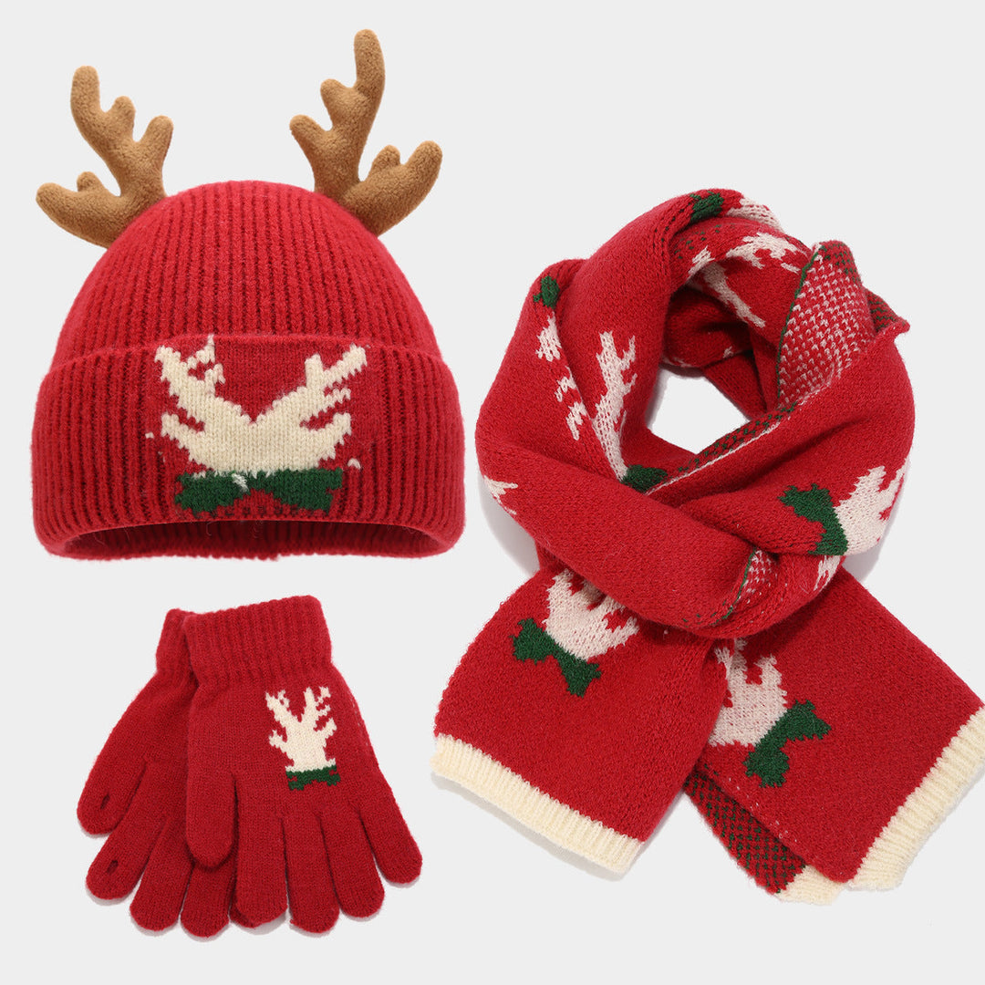 Drune | Weihnachtsrentier Geweih Schal Hut Handschuhe Dreiteiliges Set (3 Farben)