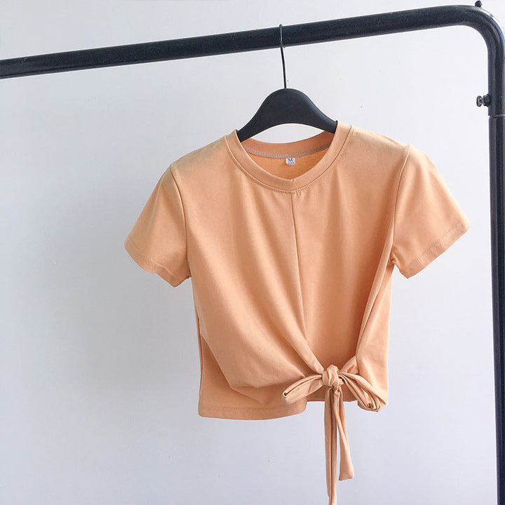 Damen Cropped-T-Shirt mit seitlichem Knoten und lässigem Schnitt