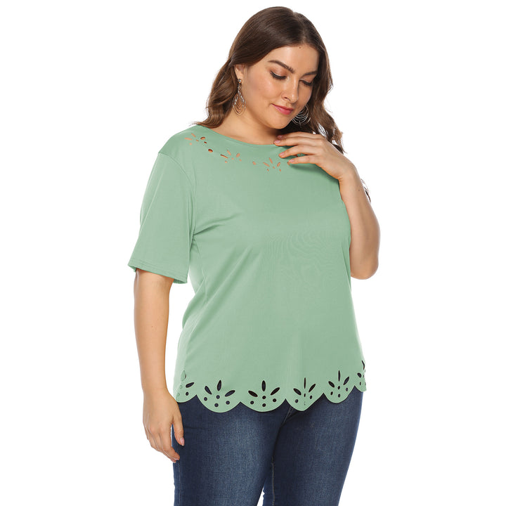 Damen lässiges T-Shirt mit kreativem Lochmuster Drune