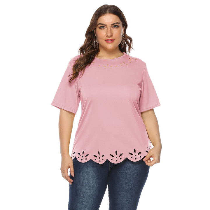 Damen lässiges T-Shirt mit kreativem Lochmuster Drune